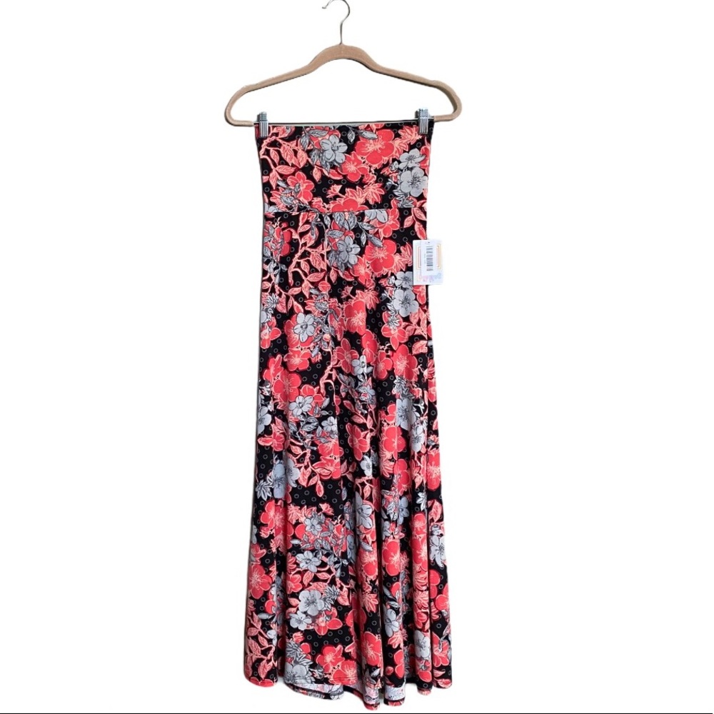 LuLaRoe MAXI SKIRT Size XXS Black Grey Floral NWT